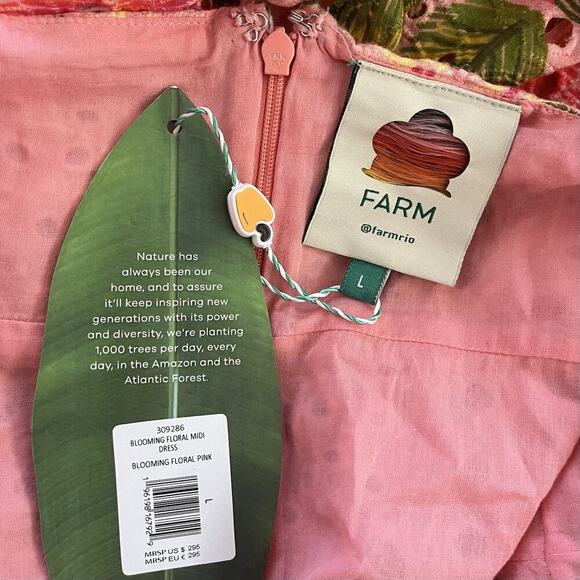 FARM Rio Blooming Floral Embroidered Handkerchief Midi Dress Size L Pink NWT - Picture 7 of 10